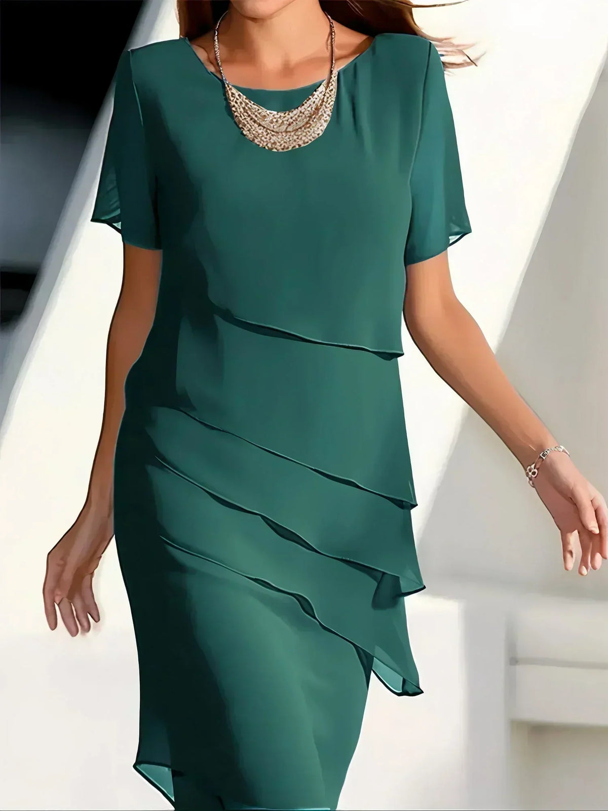Maribel | Women's Timeless Short-Sleeve Layered Dress product view