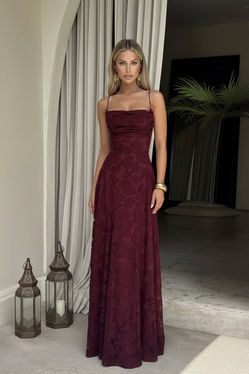 Valdra | Floral Lace Spaghetti Strap Maxi Dress