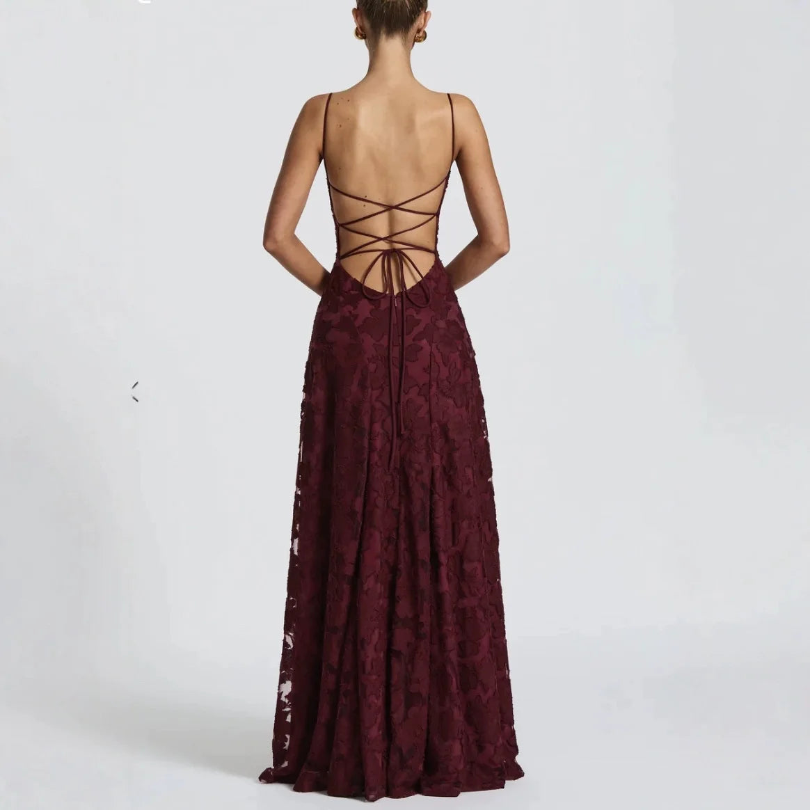Valdra | Floral Lace Spaghetti Strap Maxi Dress