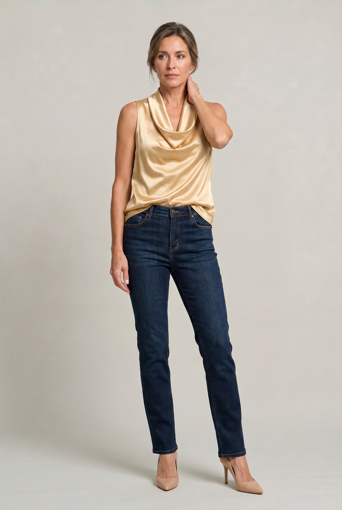 Lucia | Women's Sleeveless Draped Cowl-Neck Cami Top