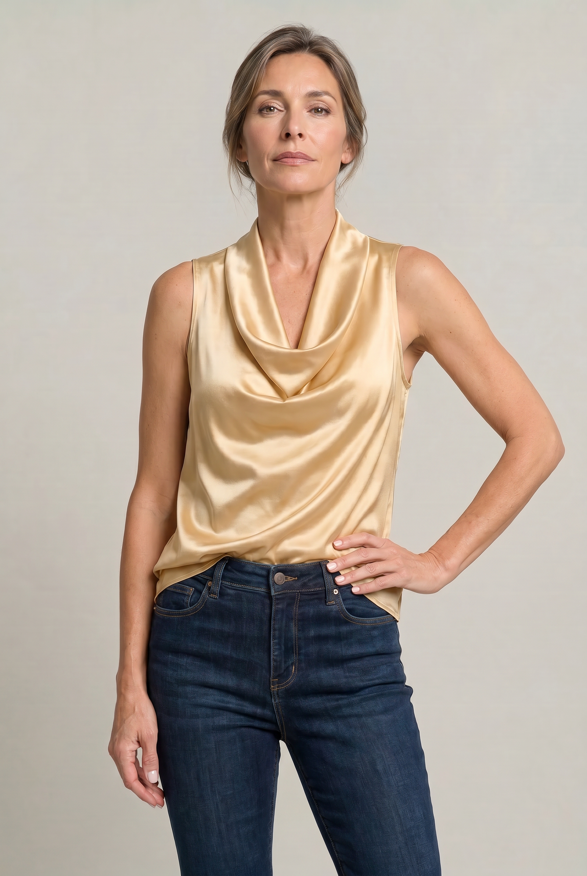 Lucia | Women's Sleeveless Draped Cowl-Neck Cami Top