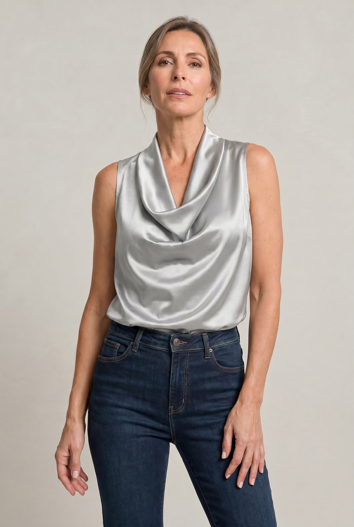 Lucia | Women's Sleeveless Draped Cowl-Neck Cami Top