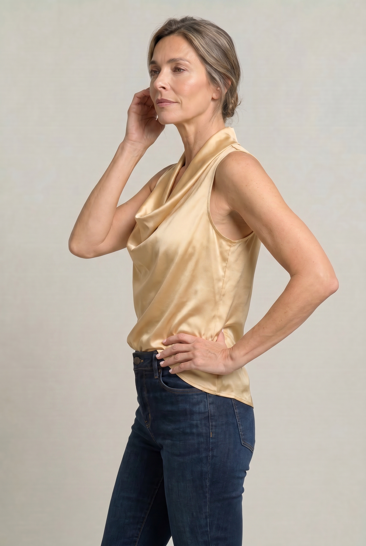 Lucia | Women's Sleeveless Draped Cowl-Neck Cami Top