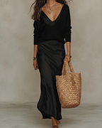 Dorothea | Women's Satin-Look Midi Dress and Coordinating Knit Set