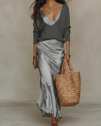 Dorothea | Women's Satin-Look Midi Dress and Coordinating Knit Set
