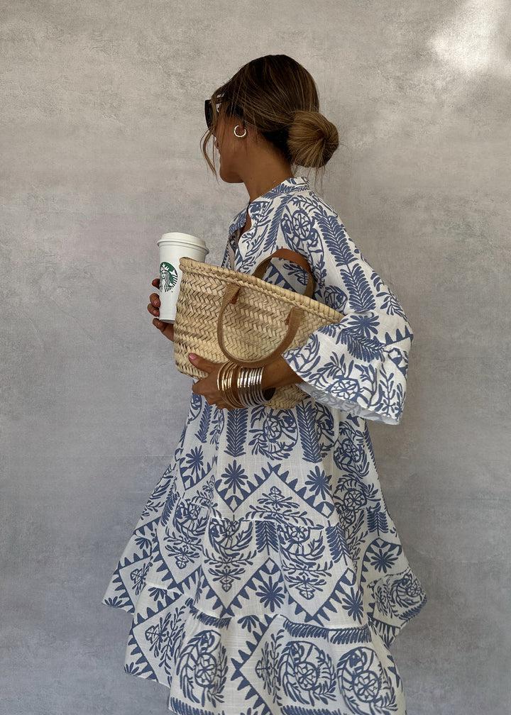 Women's Boho Print V Neck 3/4 Sleeve Swing Dress