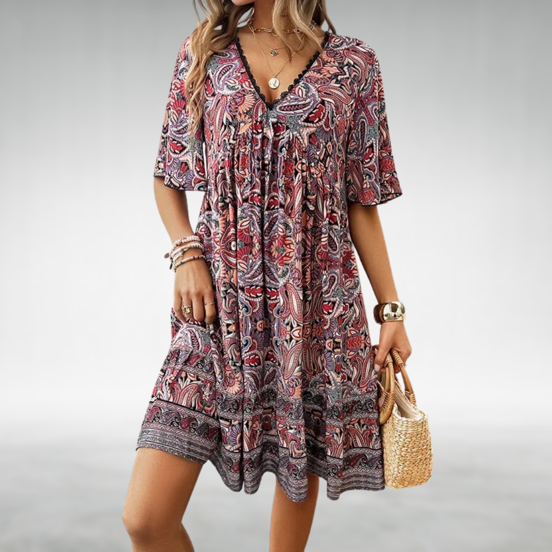 Women's Paisley Boho Mini Dress