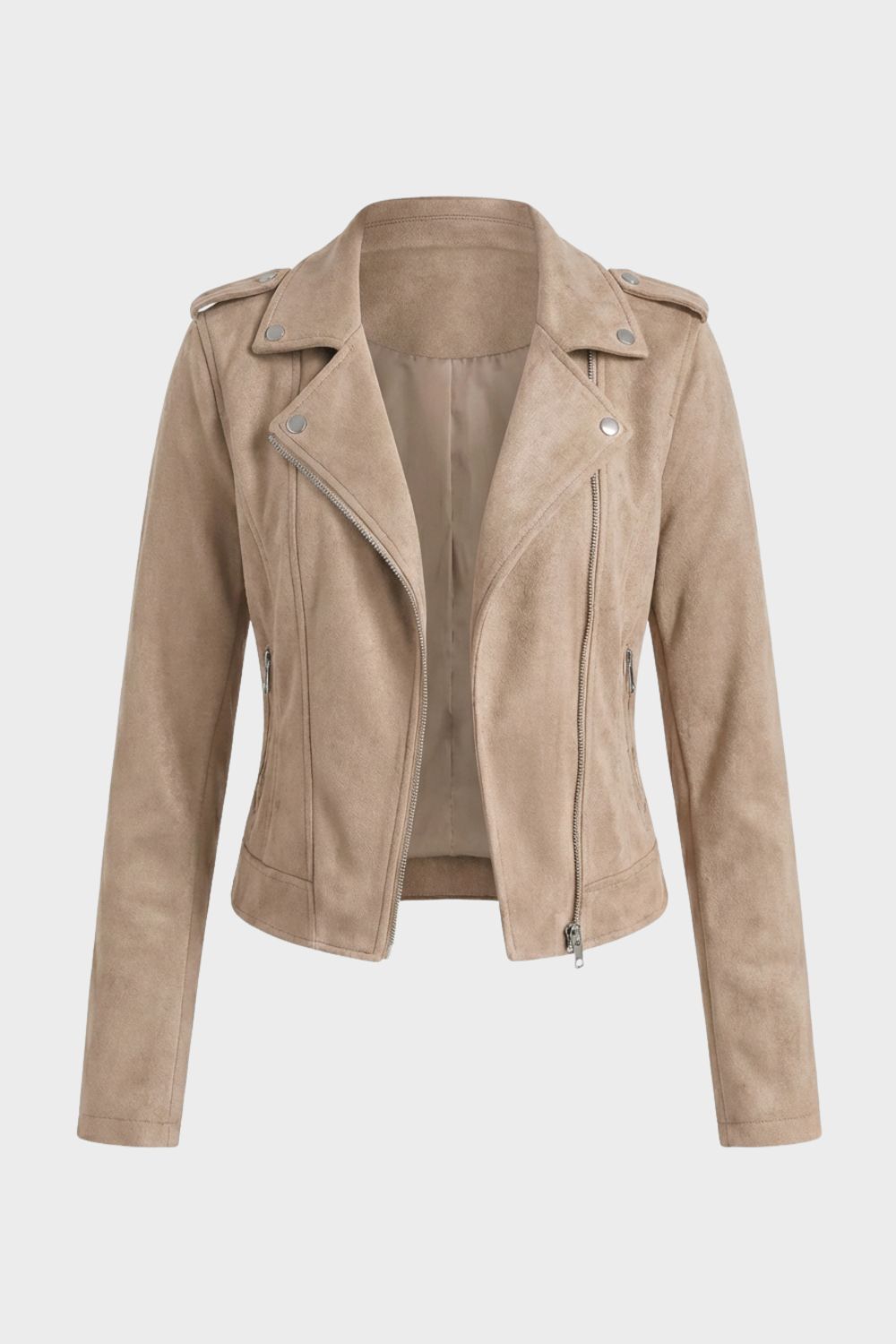 Caroline | Women's Asymmetric-Zip Lapel Biker Jacket