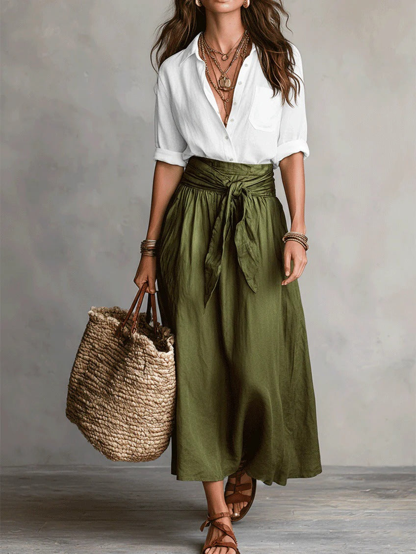 Beatrice | Women's Relaxed Shirt and Midi Skirt Set product view