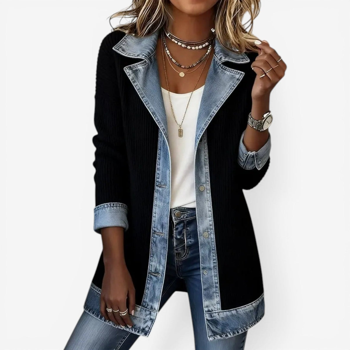 Josephine | Women's Textured Layered-Collar Button Jacket product photo