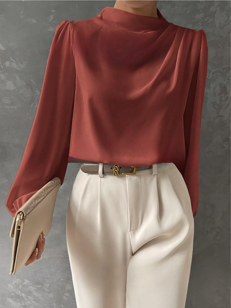 Women's draped long-sleeve blouse