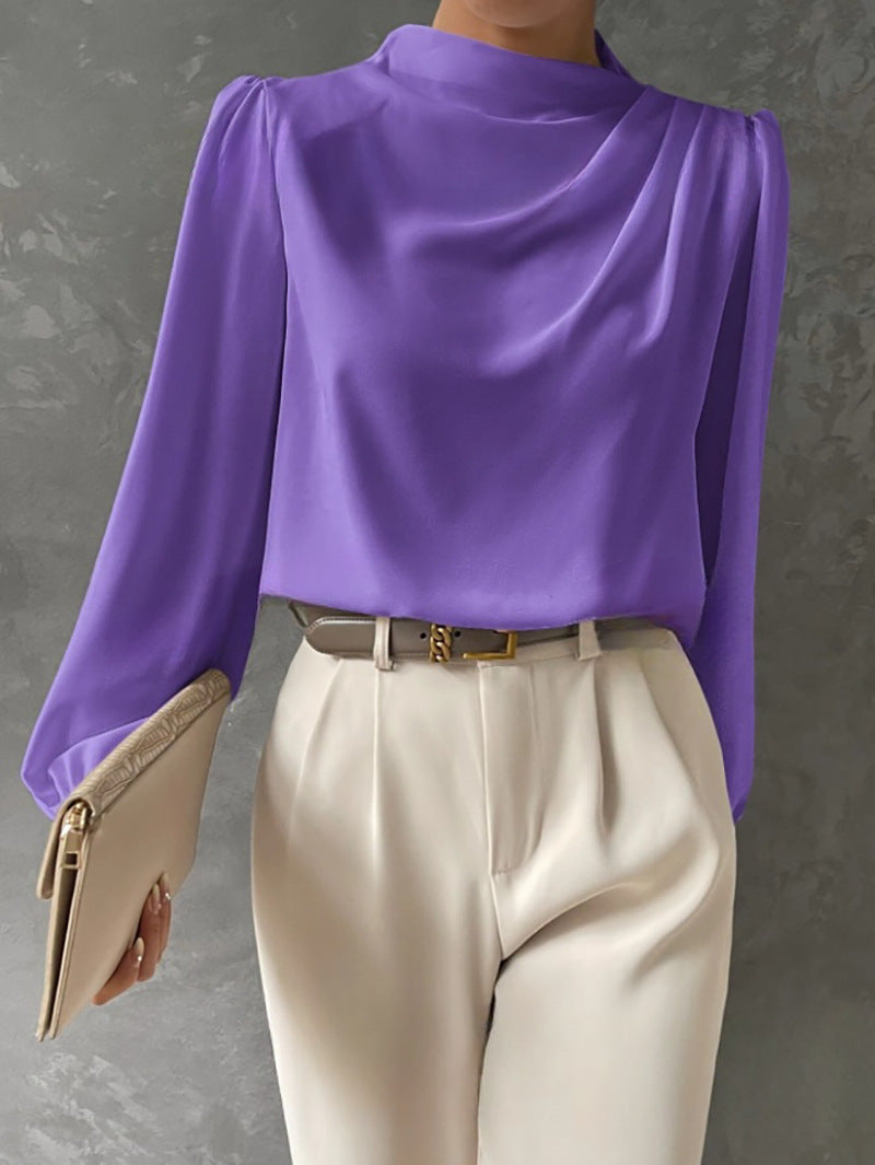Women's draped long-sleeve blouse