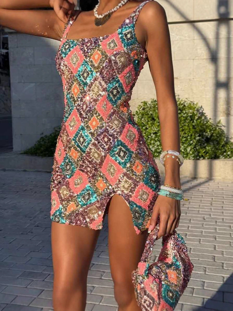 Valeria | Sequin Square Neck Mini Dress