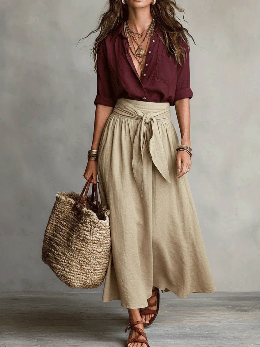 Beatrice | Women's Relaxed Shirt and Midi Skirt Set product view