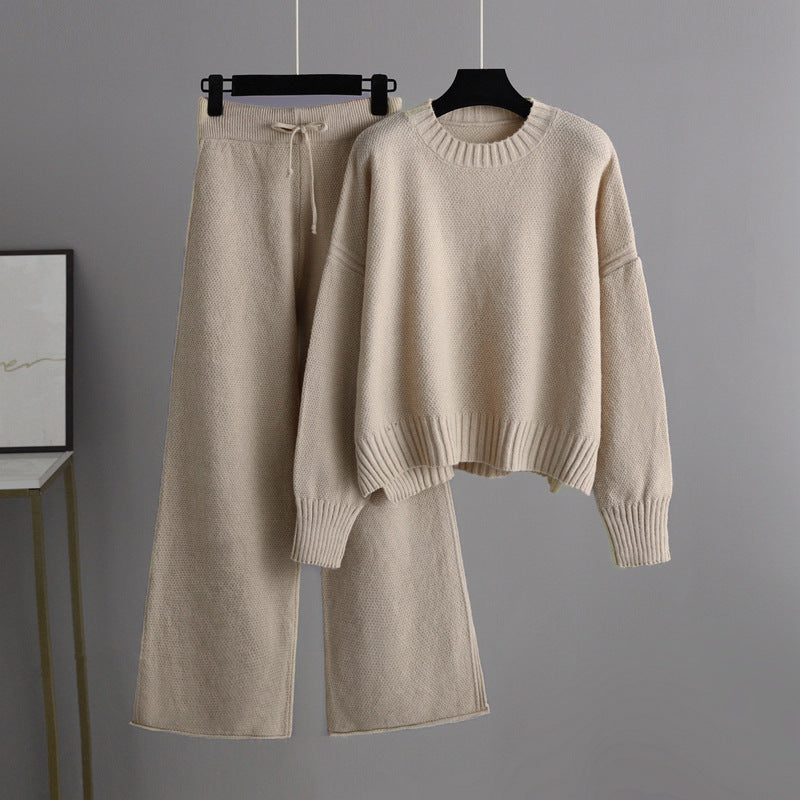 Cecilia | Women's Cropped Knit Top and Wide-Leg Lounge Set