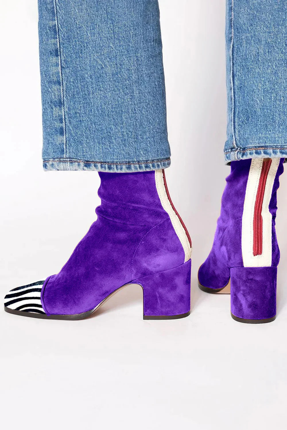 Cynthia | Women's Square Toe Ankle Boots with Block Heel and Back Stripe Detail