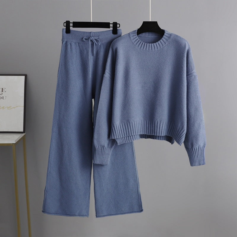 Cecilia | Women's Cropped Knit Top and Wide-Leg Lounge Set