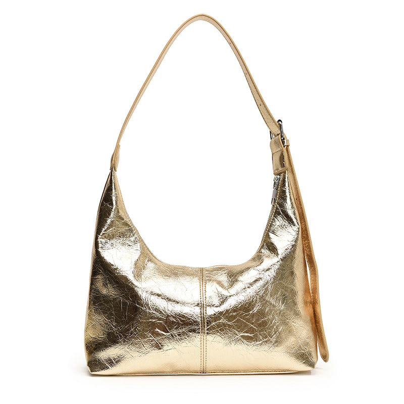 Rose | Women's Metallic Underarm Hobo Bag Ruched Shoulder Bag with Ring Handle