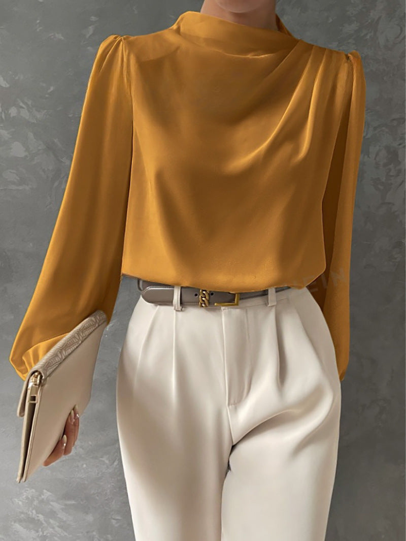 Women's draped long-sleeve blouse