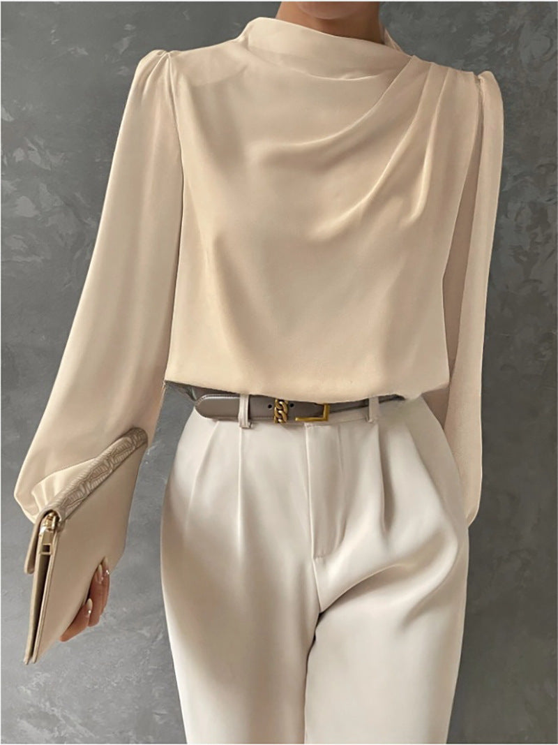 Women's draped long-sleeve blouse