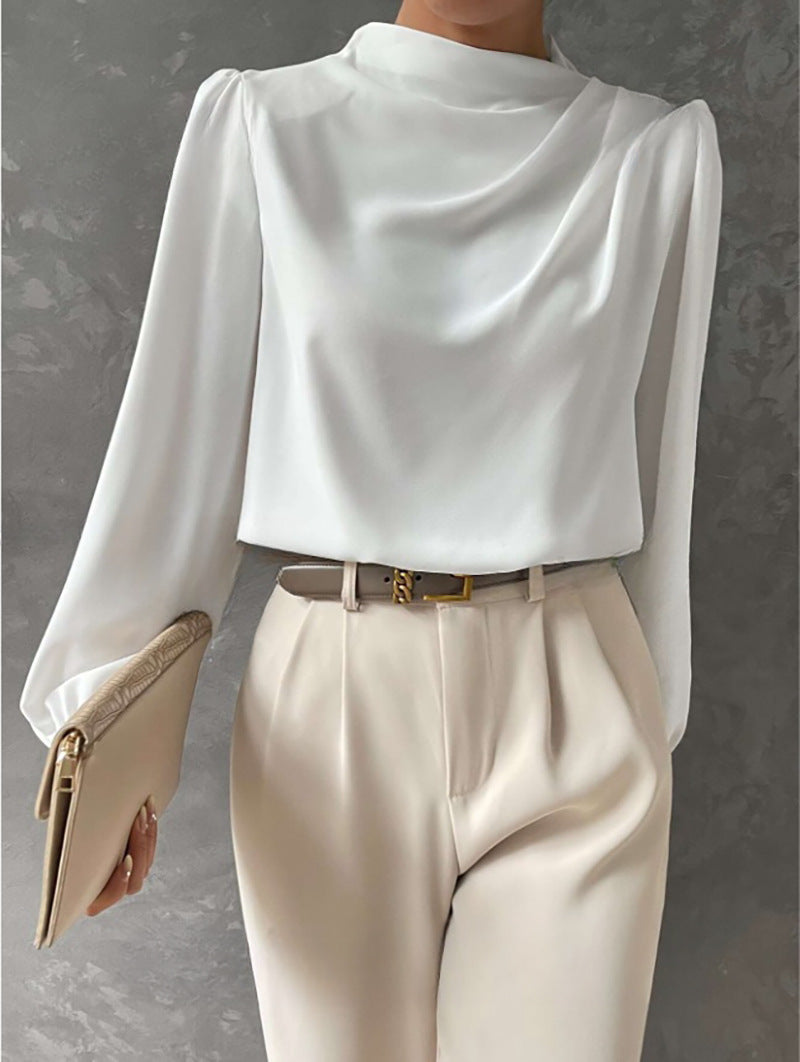 Women's draped long-sleeve blouse