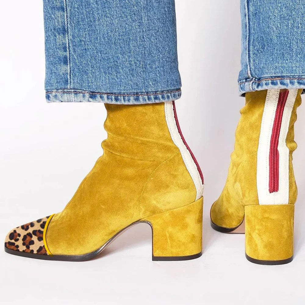 Cynthia | Women's Square Toe Ankle Boots with Block Heel and Back Stripe Detail