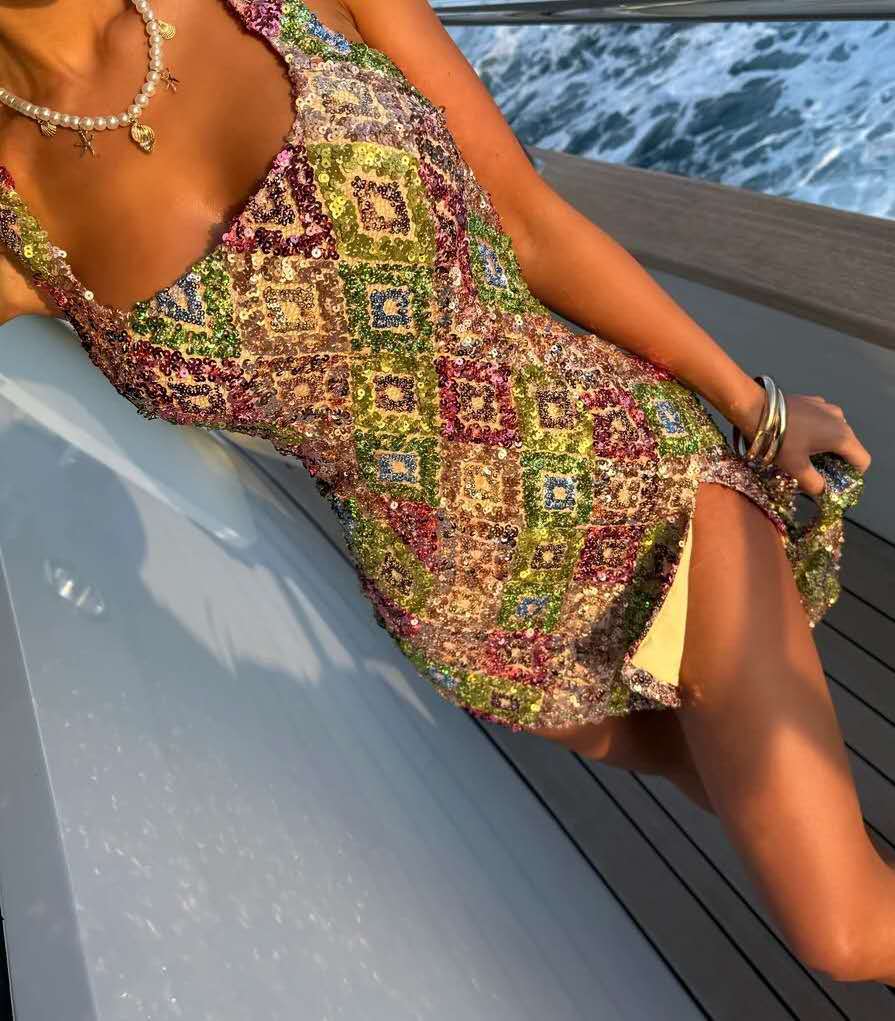 Valeria | Sequin Square Neck Mini Dress