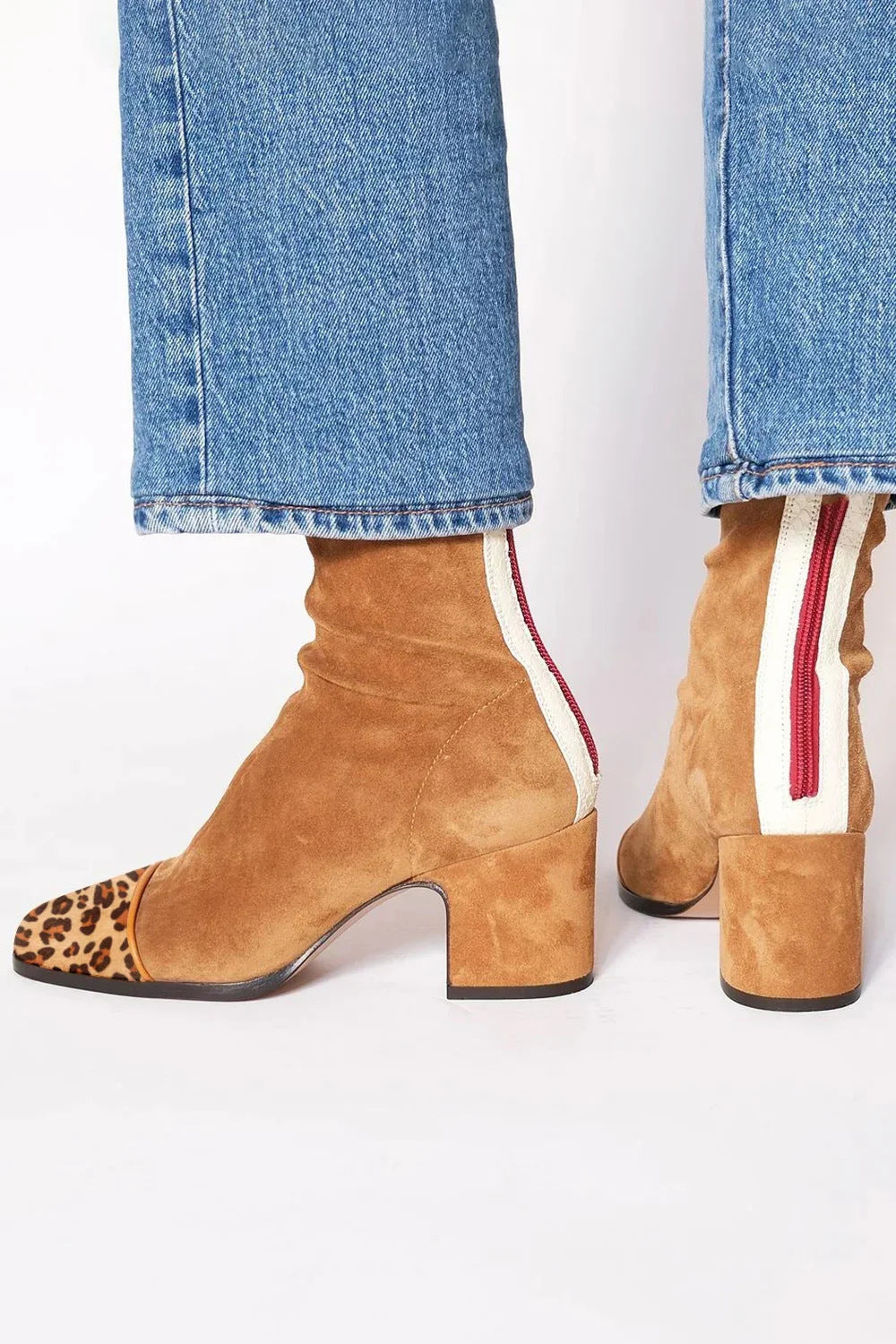 Cynthia | Women's Square Toe Ankle Boots with Block Heel and Back Stripe Detail