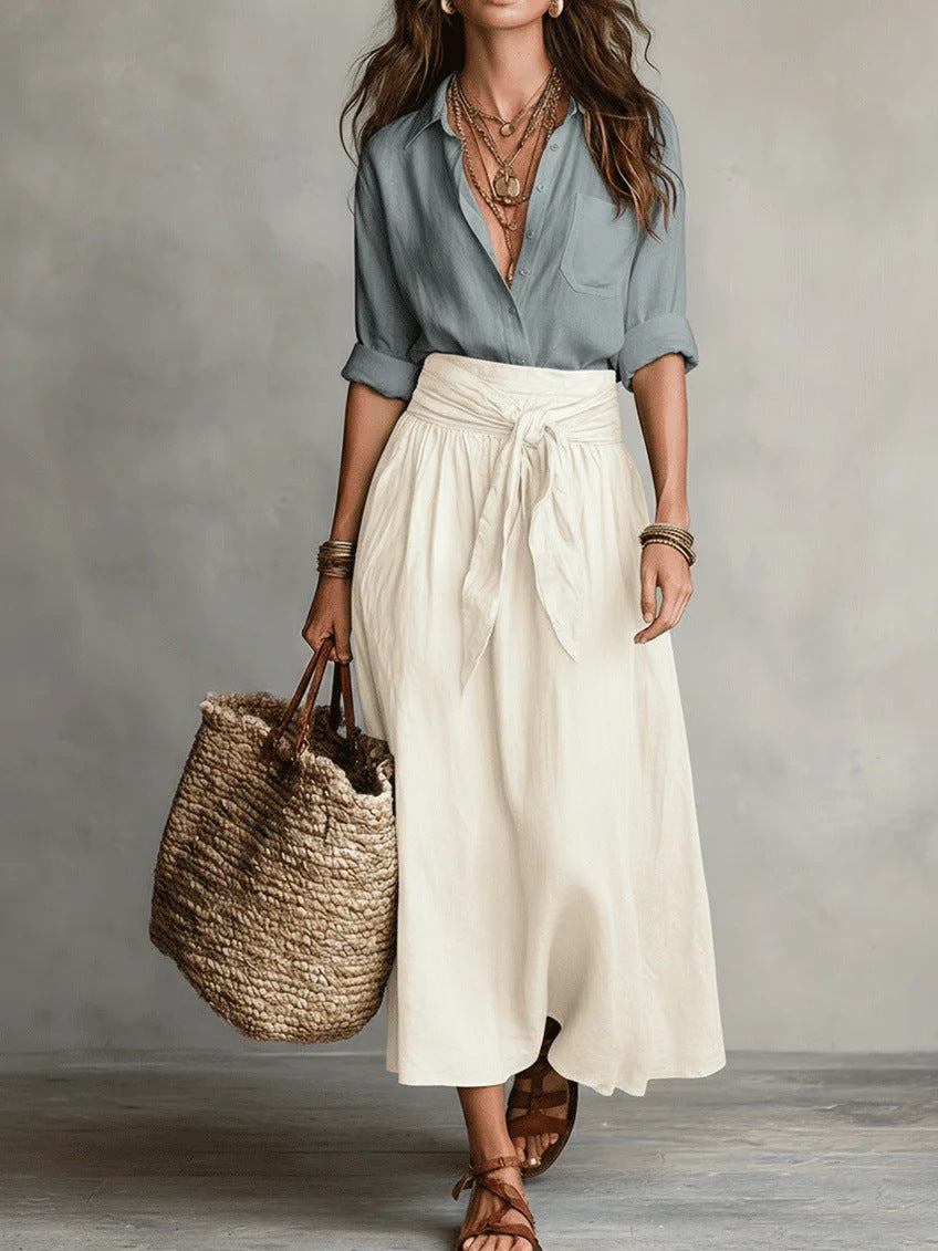 Beatrice | Women's Relaxed Shirt and Midi Skirt Set product view