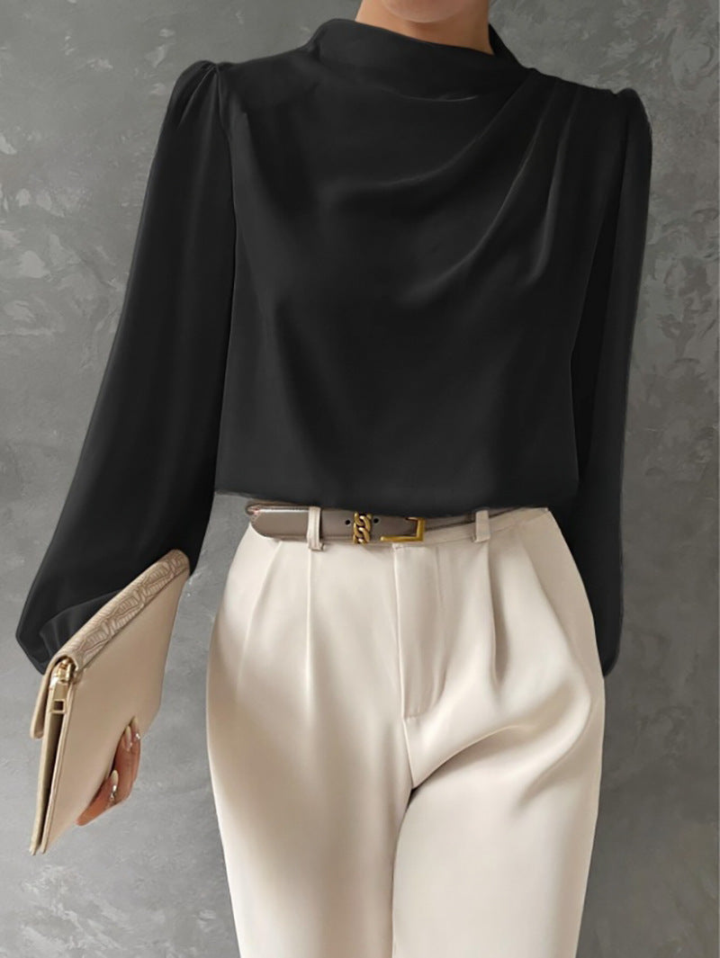Women's draped long-sleeve blouse