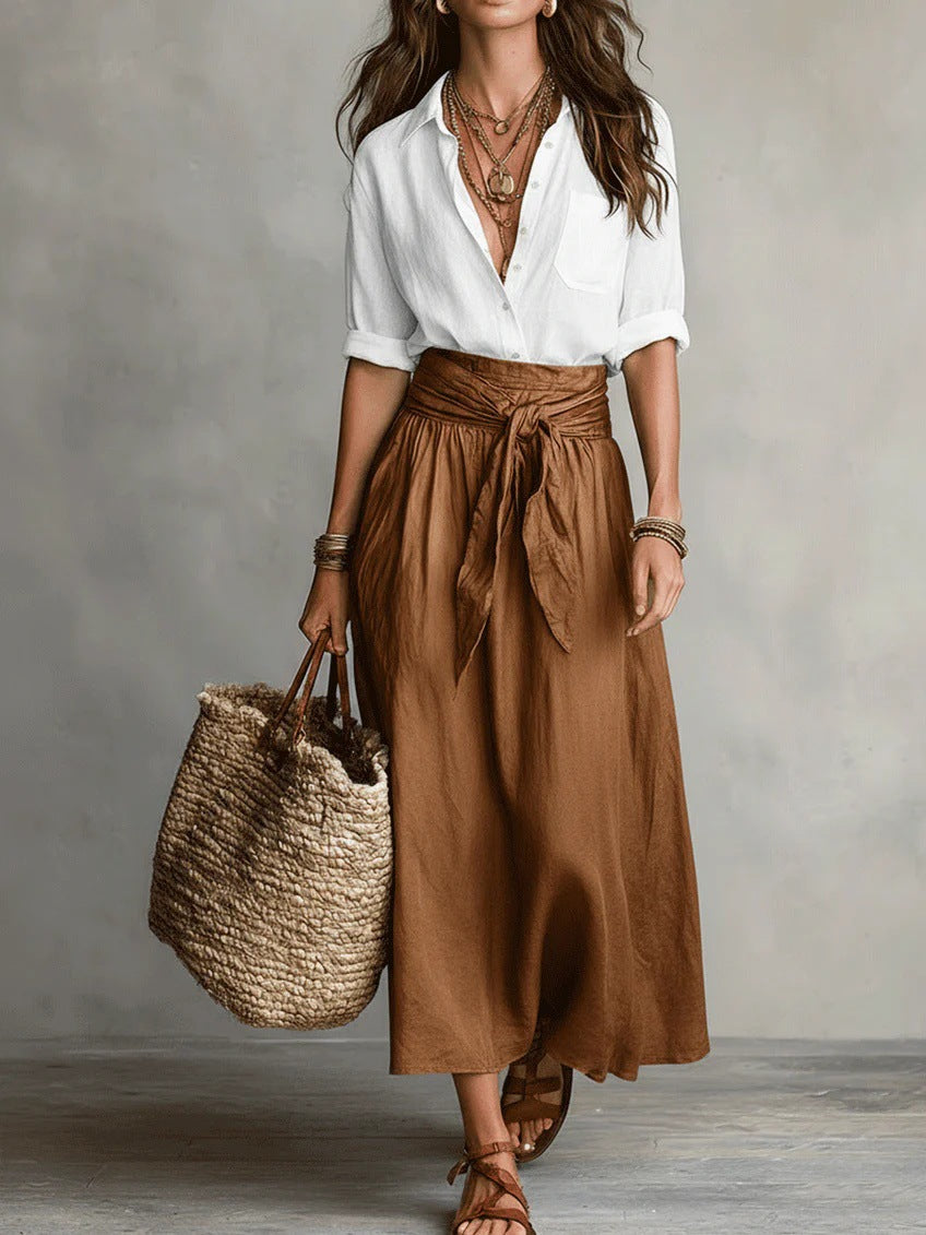 Beatrice | Women's Relaxed Shirt and Midi Skirt Set product view