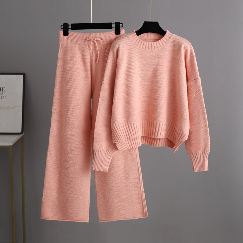 Cecilia | Women's Cropped Knit Top and Wide-Leg Lounge Set