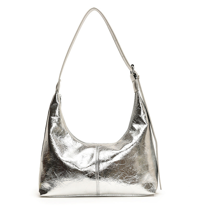 Rose | Women's Metallic Underarm Hobo Bag Ruched Shoulder Bag with Ring Handle