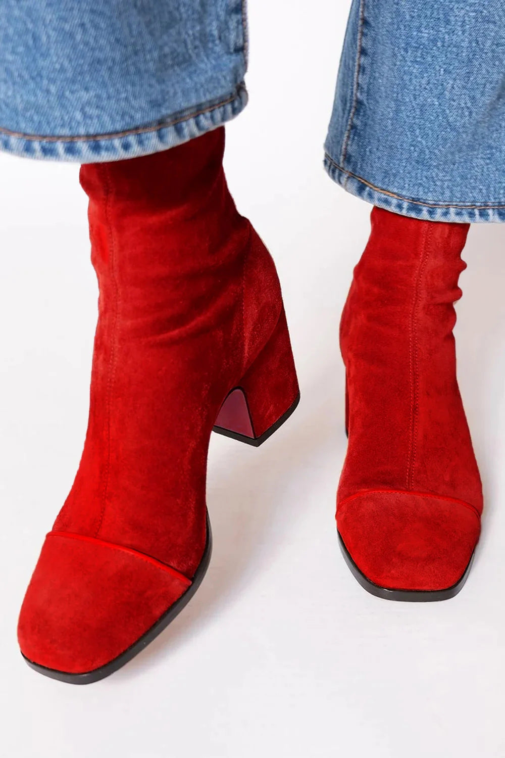 Cynthia | Women's Square Toe Ankle Boots with Block Heel and Back Stripe Detail