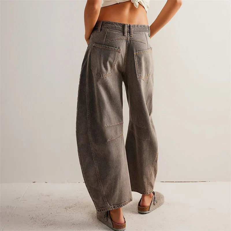 Women's High Waist Barrel Leg Jeans Relaxed Fit Denim