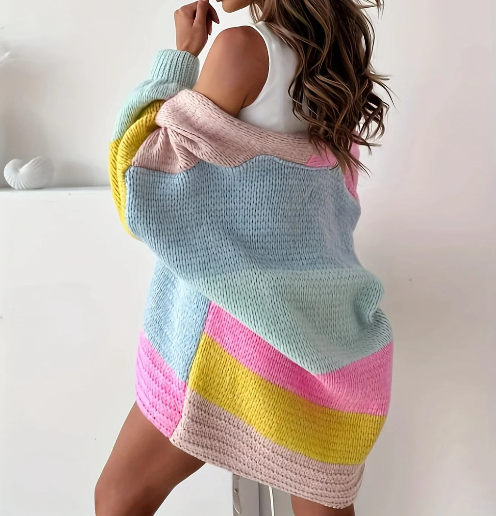 Corinne | Women's Pastel Color-Block Button-Front Cardigan