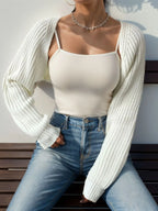 Elspeth | Women's Cropped Open-Front Ribbed Knit Shrug
