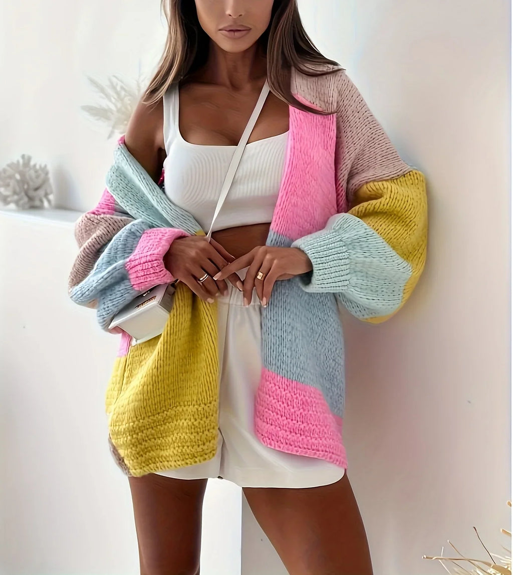 Corinne | Women's Pastel Color-Block Button-Front Cardigan