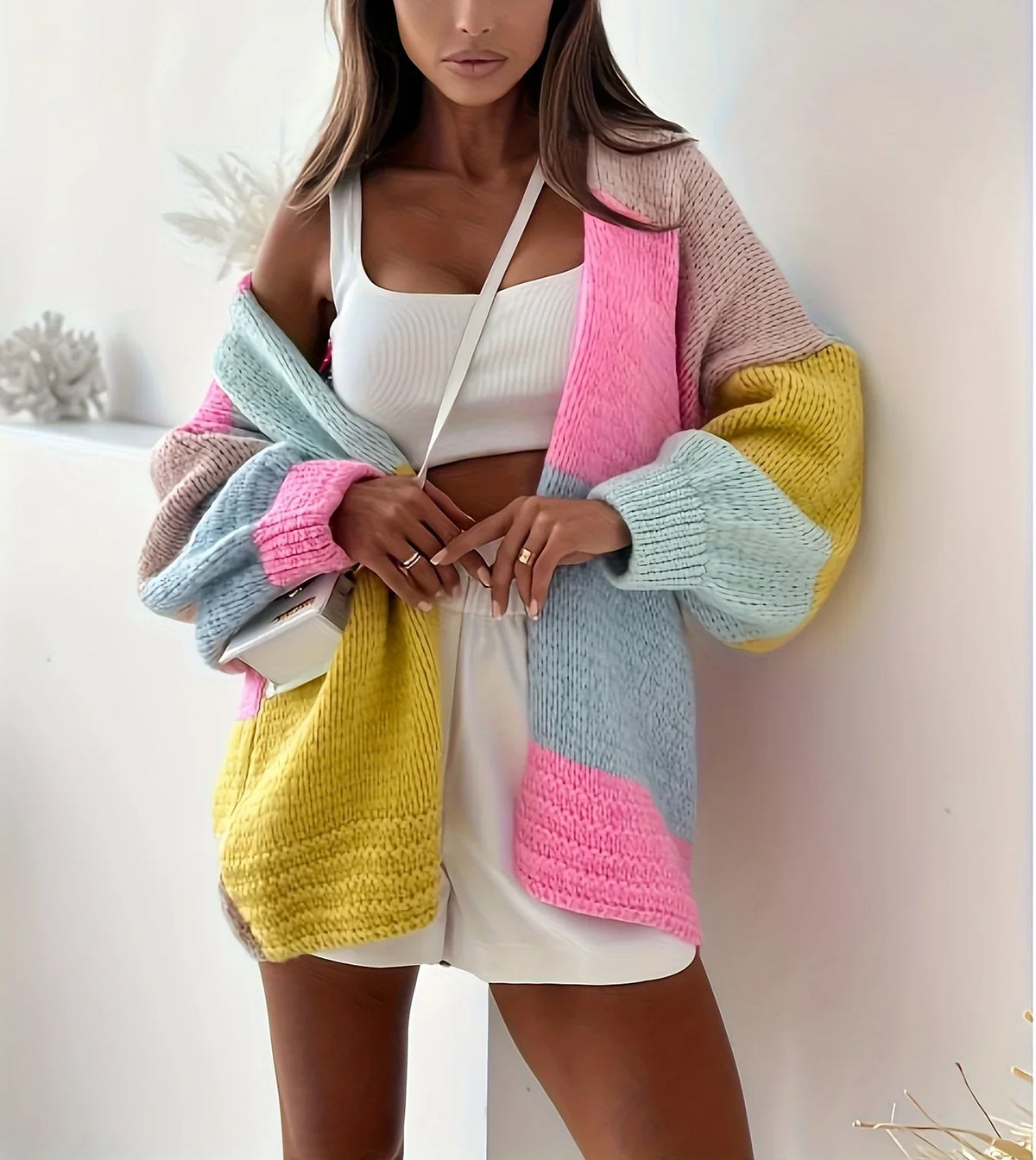 Corinne | Women's Pastel Color-Block Button-Front Cardigan