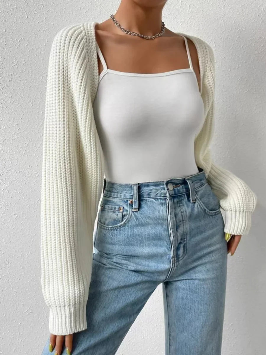 Elspeth | Women's Cropped Open-Front Ribbed Knit Shrug