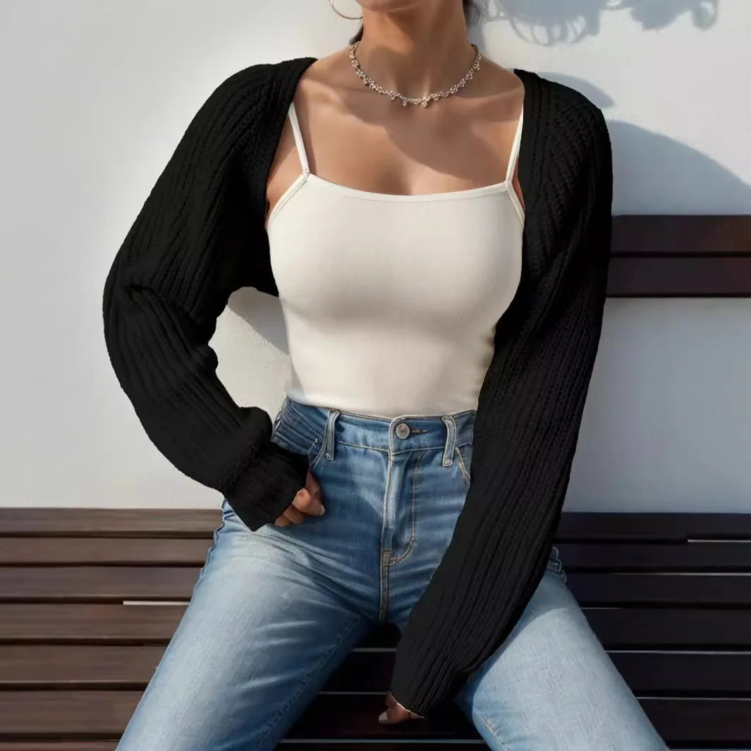 Elspeth | Women's Cropped Open-Front Ribbed Knit Shrug