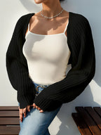 Elspeth | Women's Cropped Open-Front Ribbed Knit Shrug