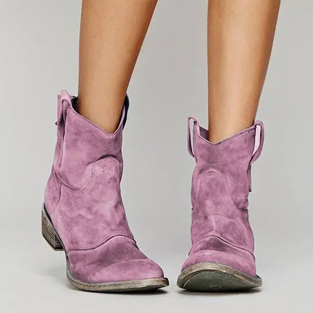 Judith | Women's Short Cowboy Boots with Pull-On Style, Block Heel and Scooped Topline
