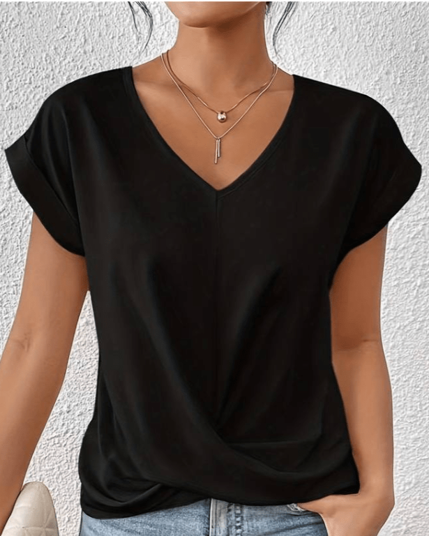 Women's V Neck Twist Front Short Sleeve Top