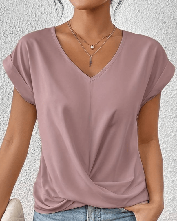 Women's V Neck Twist Front Short Sleeve Top