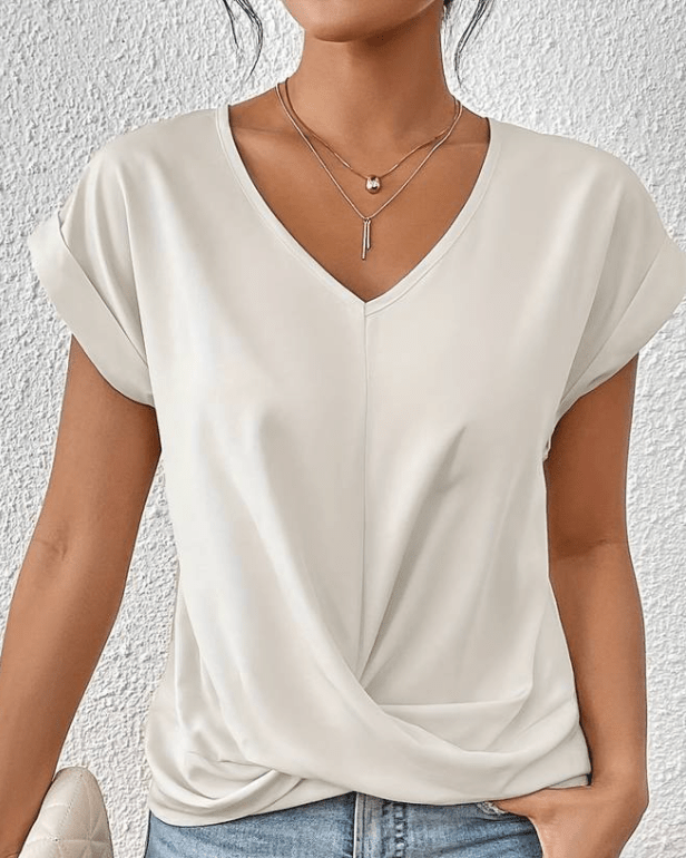 Women's V Neck Twist Front Short Sleeve Top