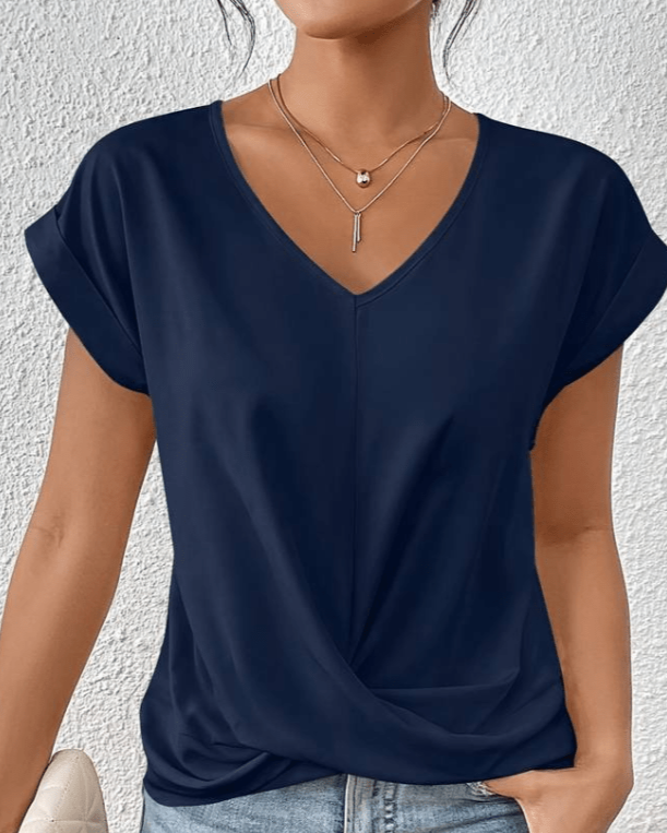 Women's V Neck Twist Front Short Sleeve Top