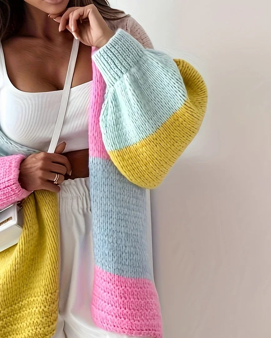Corinne | Women's Pastel Color-Block Button-Front Cardigan