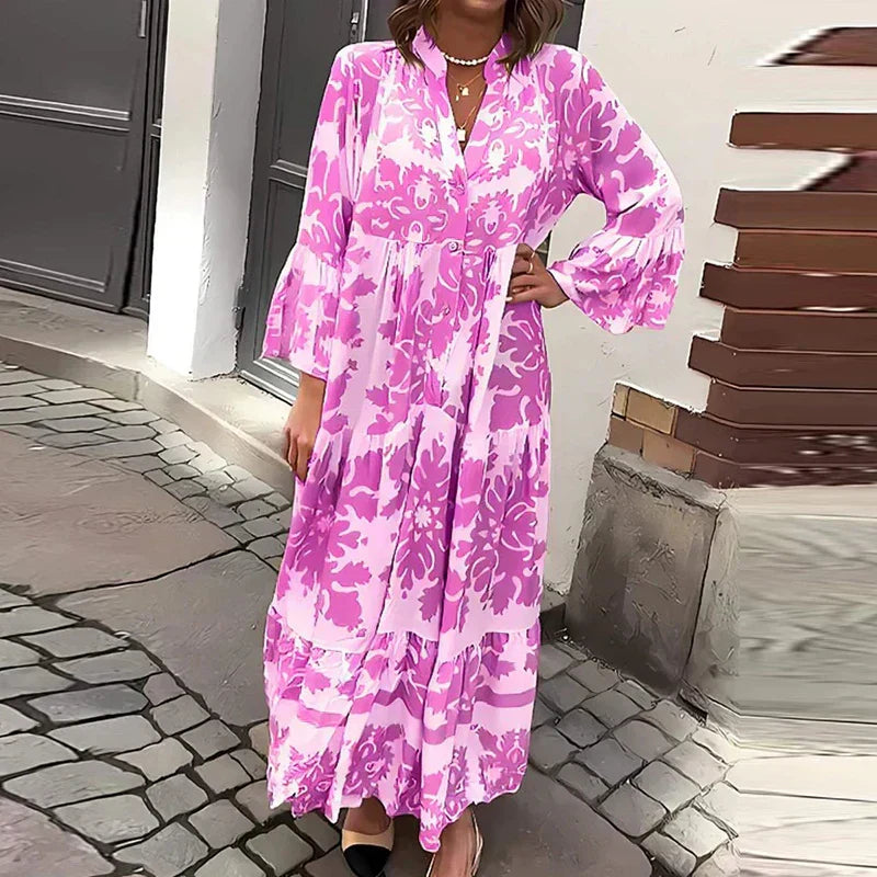 Women's Boho Flowy Printed Draped Maxi Dress