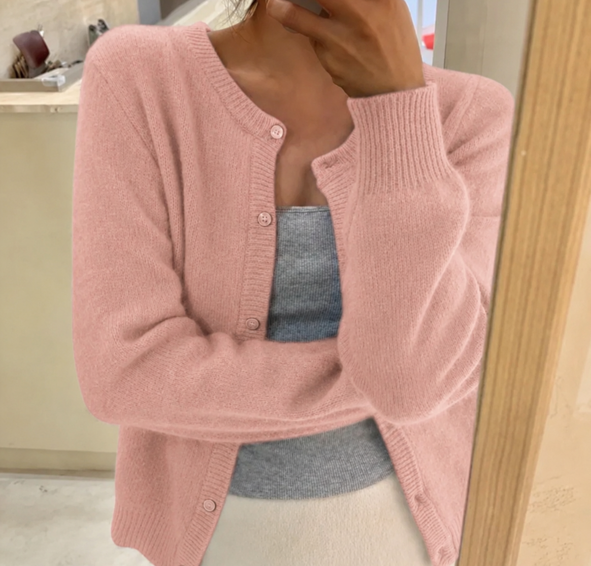 Beatrice | Women's Round-Neck Button-Front Fine-Knit Cardigan